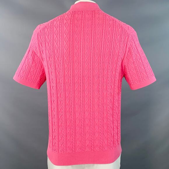 MR TURK Size XL Pink Cable Knit Cotton Half Placket Polo - Picture 4 of 6